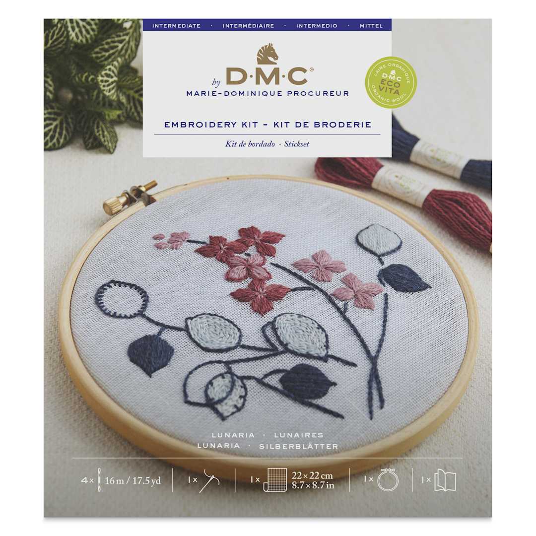 Open in modal - DMC The Designer Collection Eco Vita Embroidery Kit - Lunaria Flowers - front of packaging