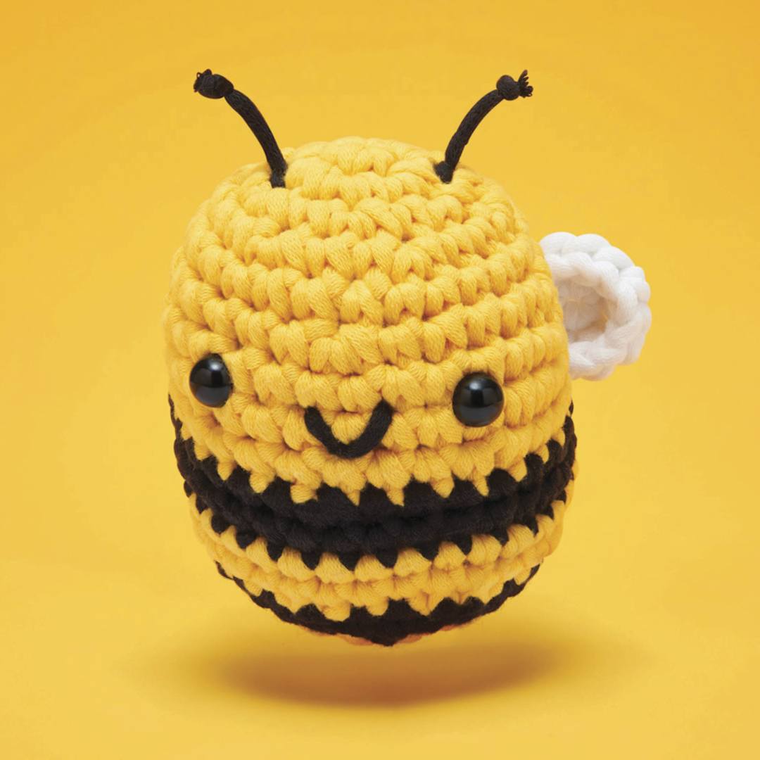 Open in modal - The Woobles Beginner Crochet Amigurumi Kit - Cornelius the Bee - finished example