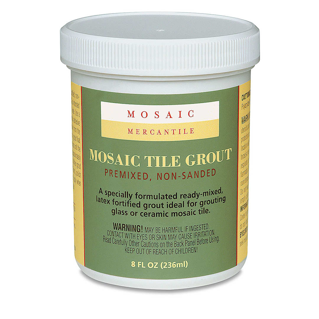 Open in modal - Mosaic Mercantile Pre-mixed Tile Grout - Front of 8 oz jar of White Grout
