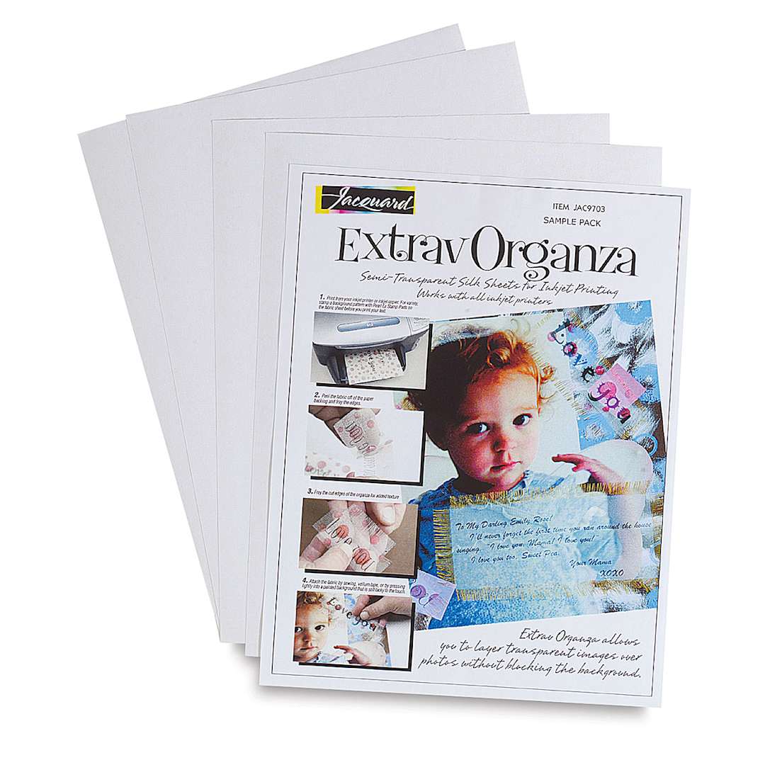 Open in modal - Jacquard ExtravOrganza Digital Textile - Top view of package with 5 sheets fanned
