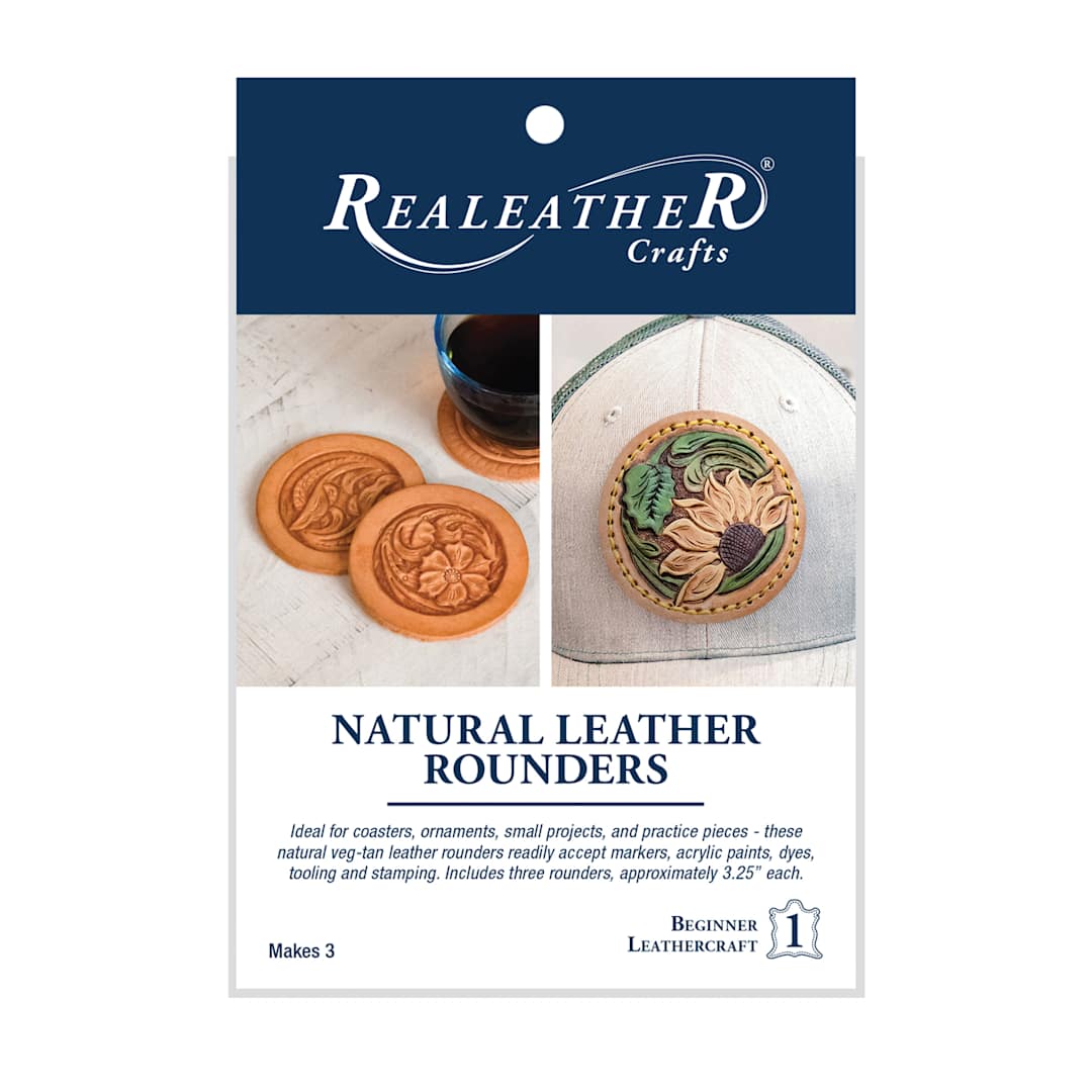 Open in modal - Realeather Leather Rounders - 3", Pkg of 3, packaging