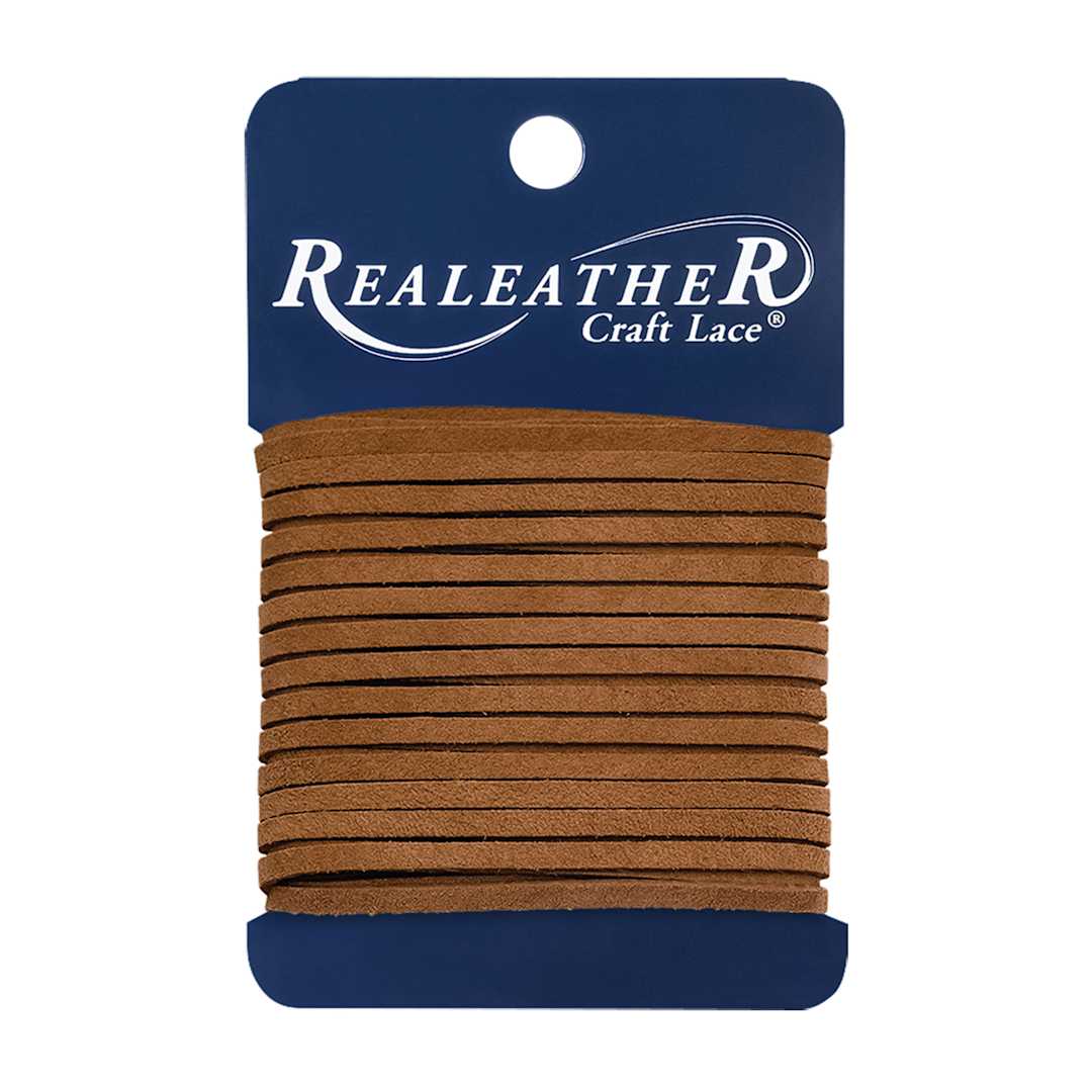 Open in modal - Realeather Suede Lace - 1/8" x 24 ft, Medium Brown, packaging