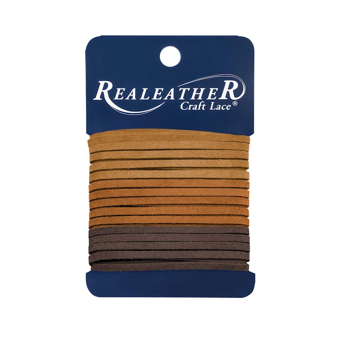 Open in modal - Realeather Suede Lace - 3/32" x 8 ft, Warm Tones, Set of 3, packaging