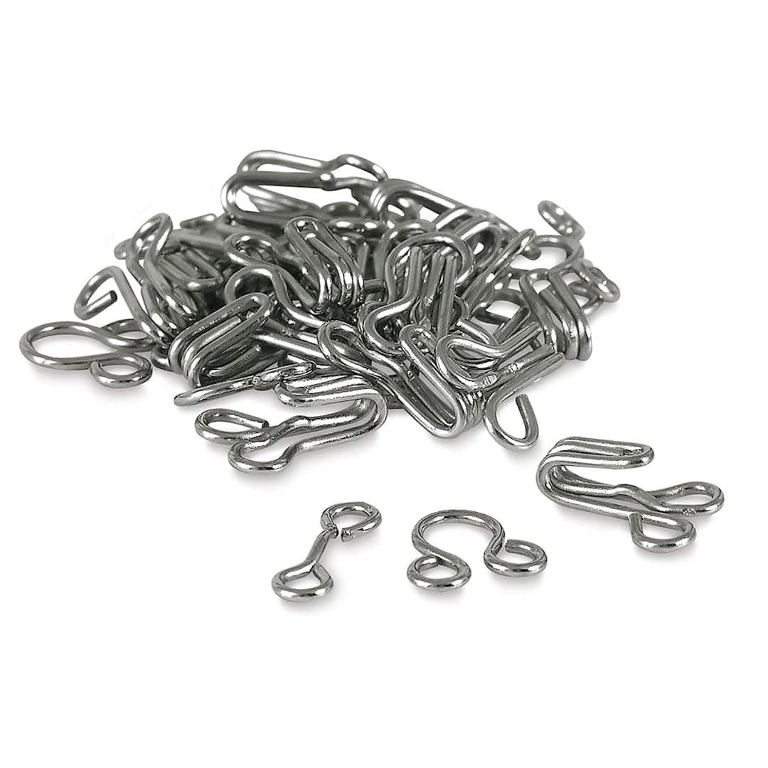Open in modal - Dritz Sew-On Hook and Eye Closures - 14 Nickel plated Hooks and Eyes in pile