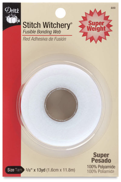 Open in modal - Dritz Stitch Witchery - Front of package of Super Weight Bonding Web for light colored fabrics
