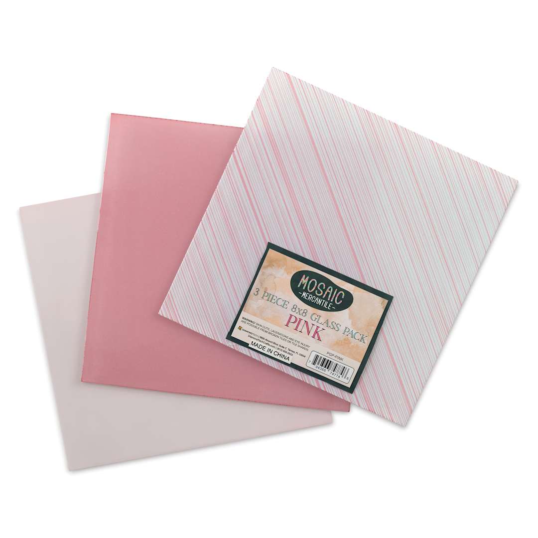 Open in modal - Mosaic Mercantile Opalescent Glass Pack - Pink, 8" x 8", Pkg of 3, fanned out