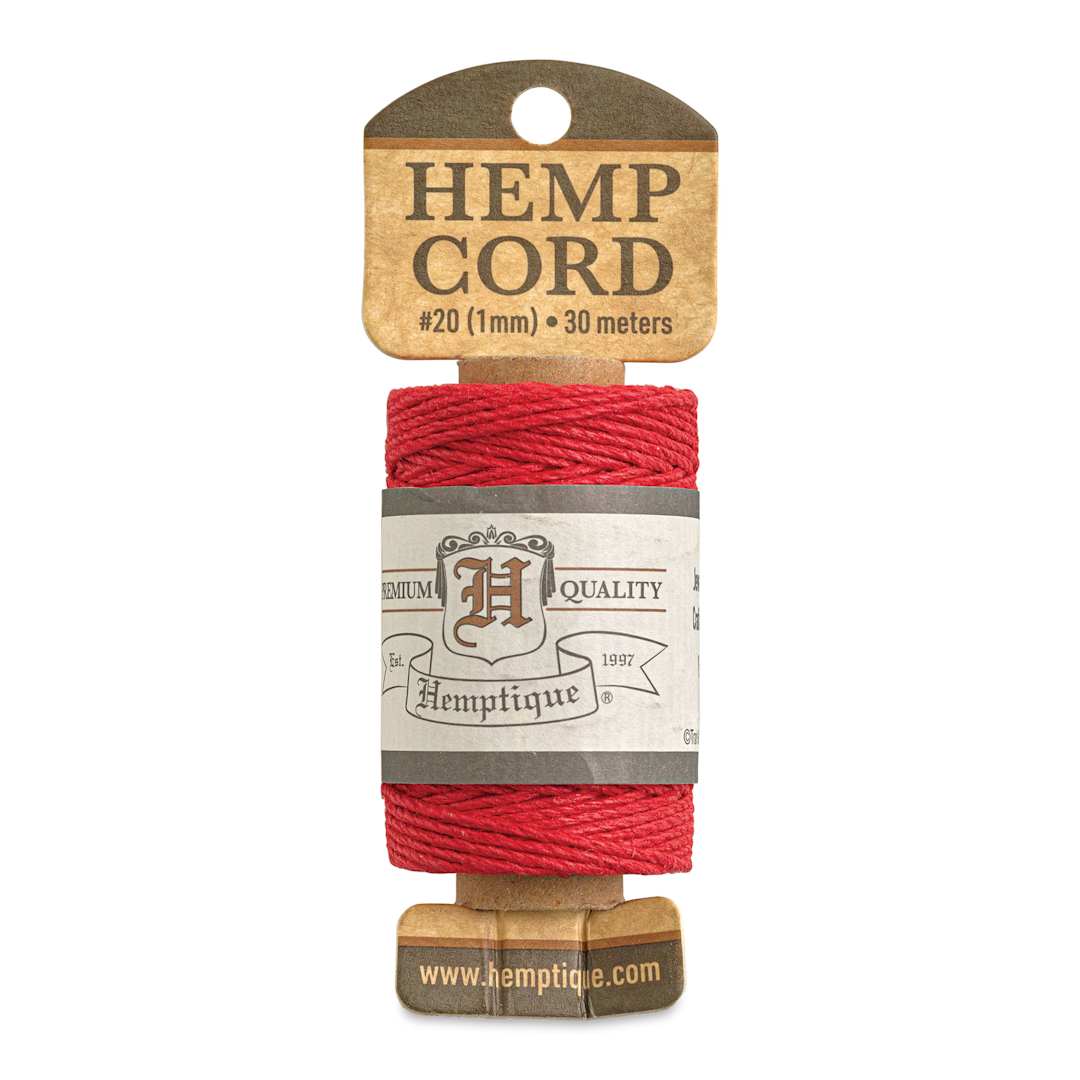 Open in modal - Hemptique Hemp Cord Spool - Red, 1 mm x 98.4 ft, front of the packaging