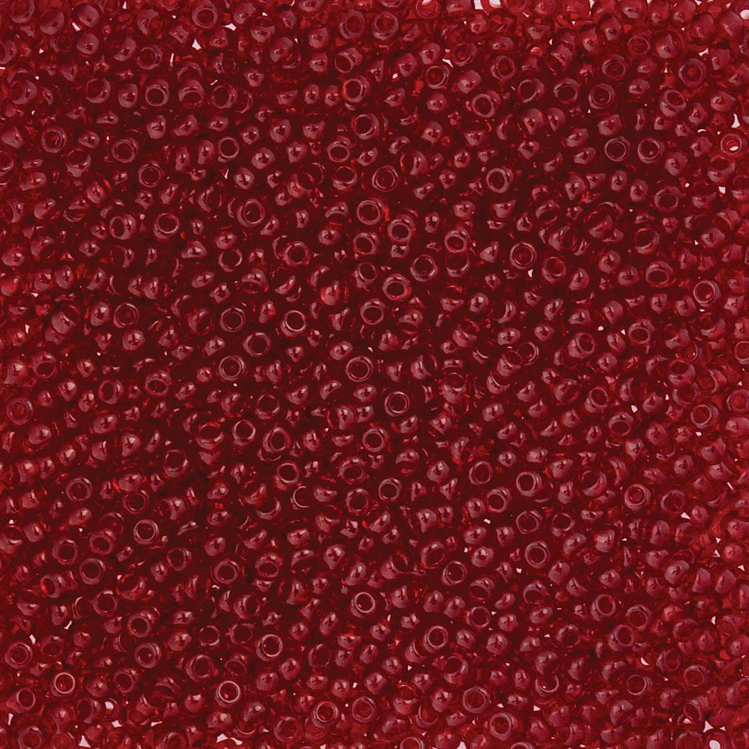 Open in modal - John Bead Czech Glass Seed Beads - Transparent Dark Red, 10/0, 22 g Vial close up