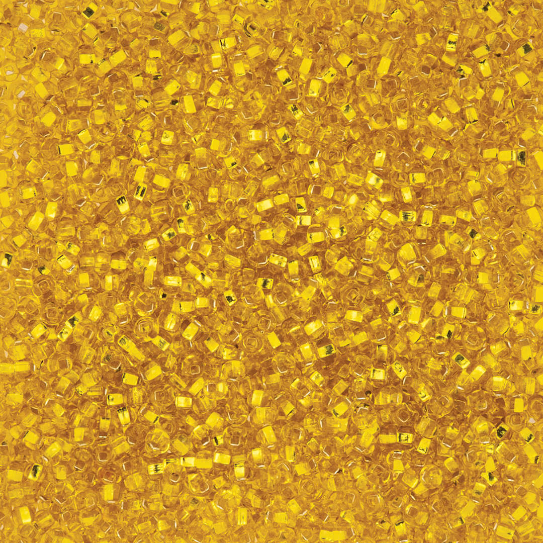 Open in modal - John Bead Czech Glass Seed Beads - Silver-Lined Yellow, 10/0, 22 g Vial close up