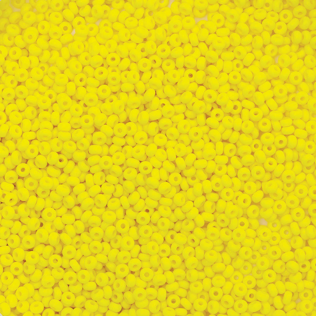 Open in modal - John Bead Czech Glass Seed Beads - Lemon Yellow, 10/0, 22 g Vial close up