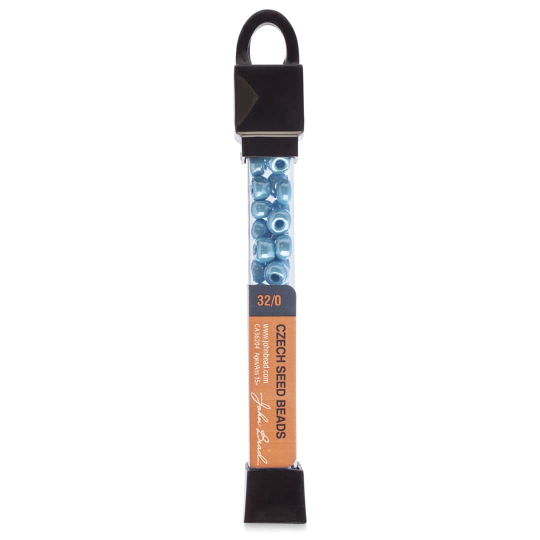 Open in modal - John Bead Czech Seed Beads - Light Blue, Opaque Luster, 32/0, 19 g vial