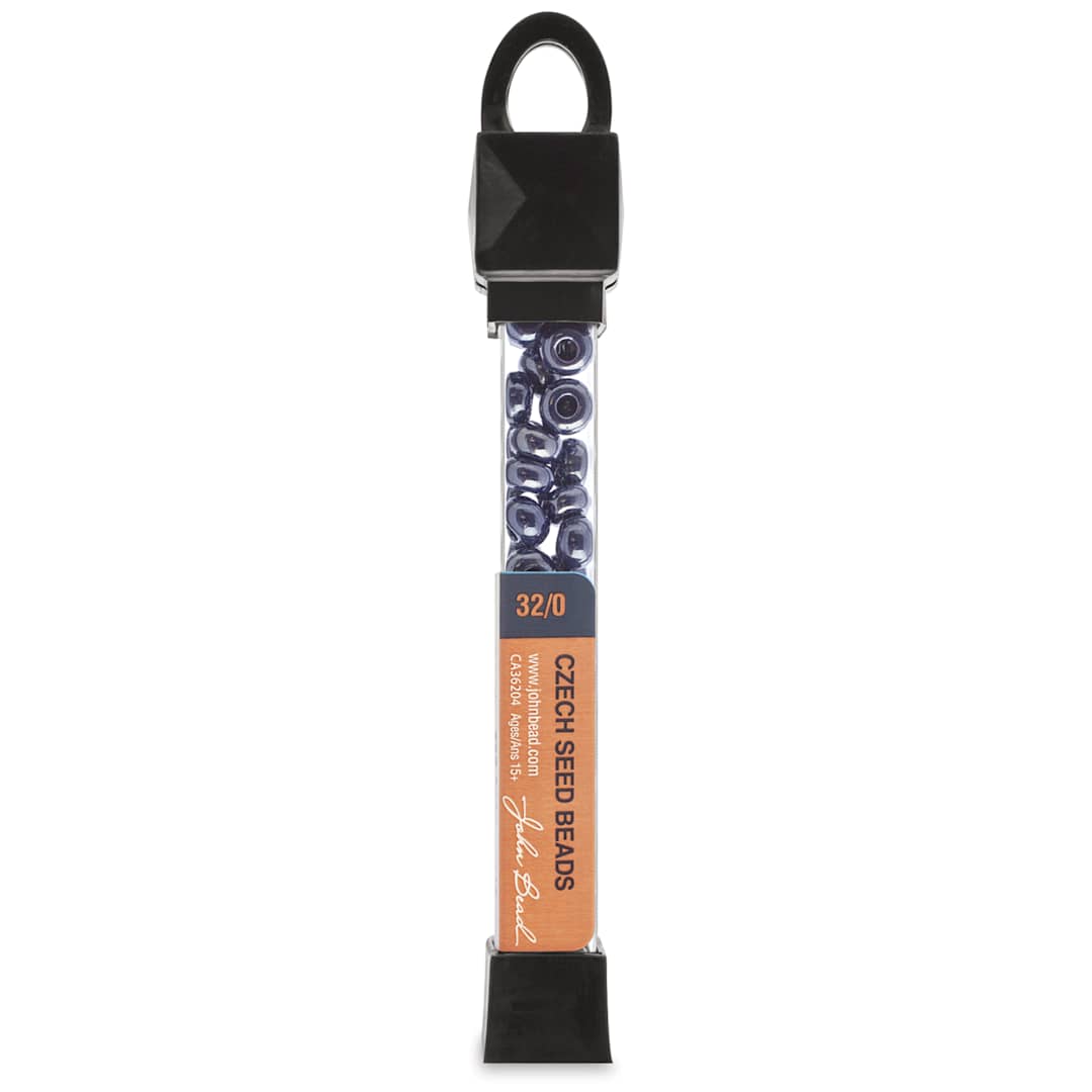 Open in modal - John Bead Czech Seed Beads - Dark Blue, Opaque Luster, 32/0, 19 g vial