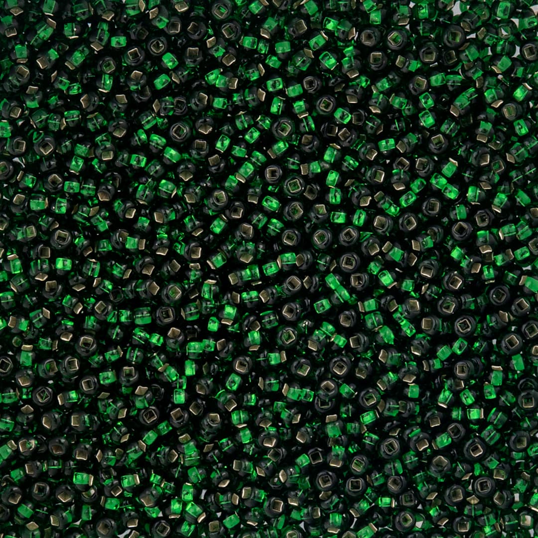 Open in modal - John Bead Czech Glass Seed Beads - Silver-Lined Green, 10/0, 22 g Vial close up