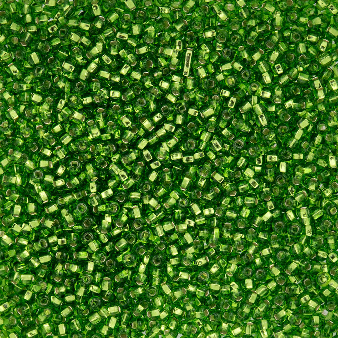 Open in modal - John Bead Czech Glass Seed Beads - Silver-Lined Chartreuse, 10/0, 22 g Vial close up