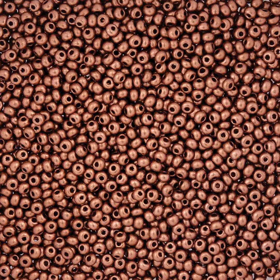 Open in modal - John Bead Czech Glass Seed Beads - Metallic Copper Matte, 10/0, 22 g Vial close up