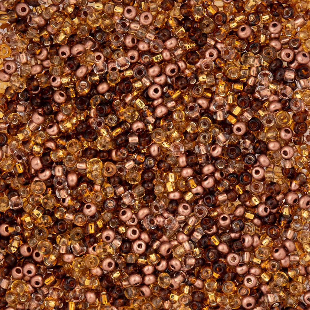 Open in modal - John Bead Czech Glass Seed Beads - Copper Mix, 10/0, 22 g Vial close up