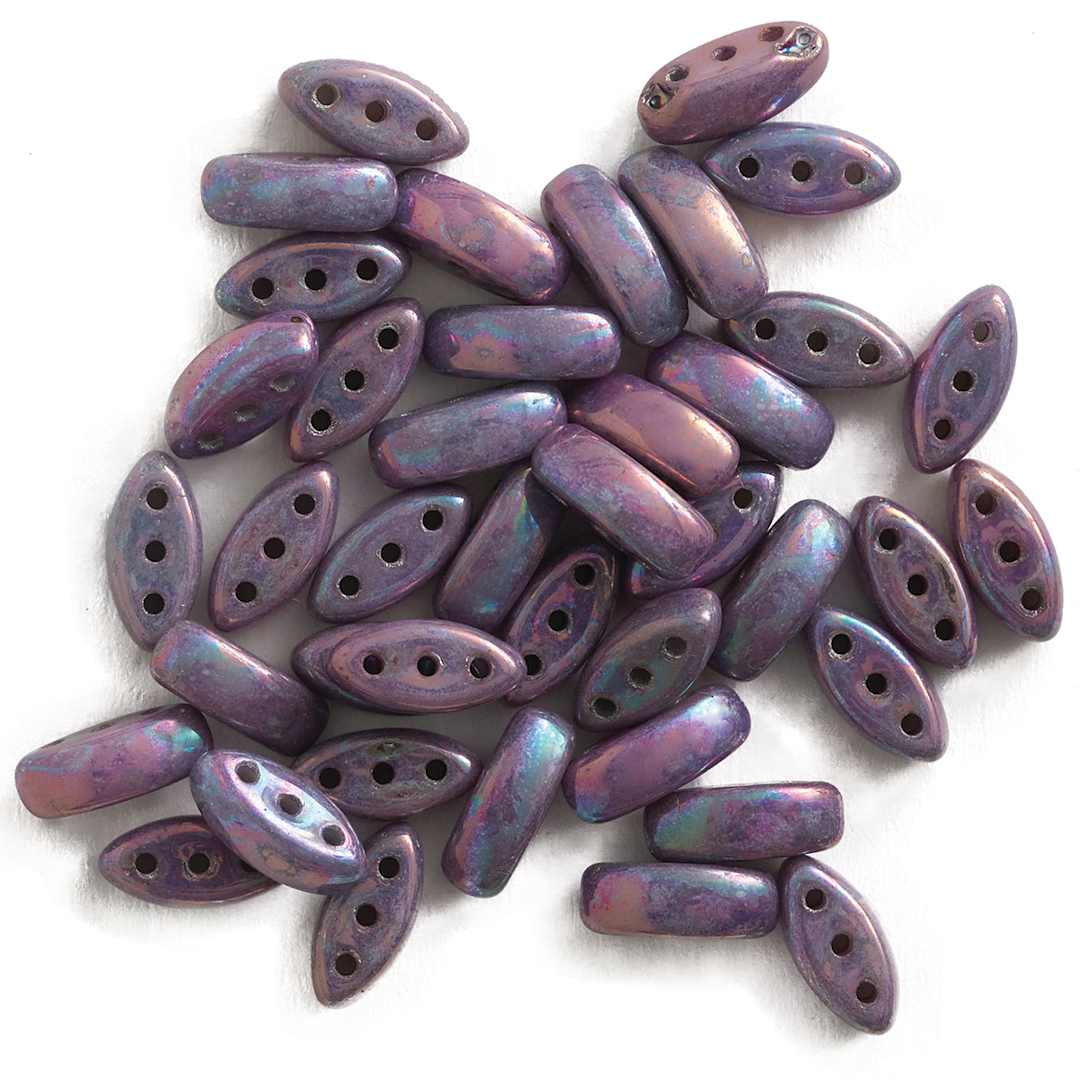 Open in modal - John Bead Czech Glass Cali Three-Hole Beads - White and Iris beads in loose pile