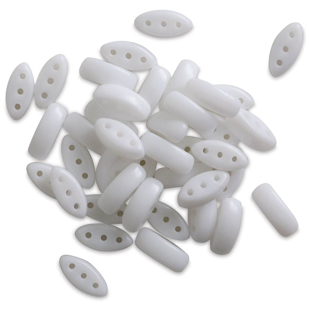 Open in modal - John Bead Czech Glass Cali Three-Hole Beads - Chalk White beads in loose pile