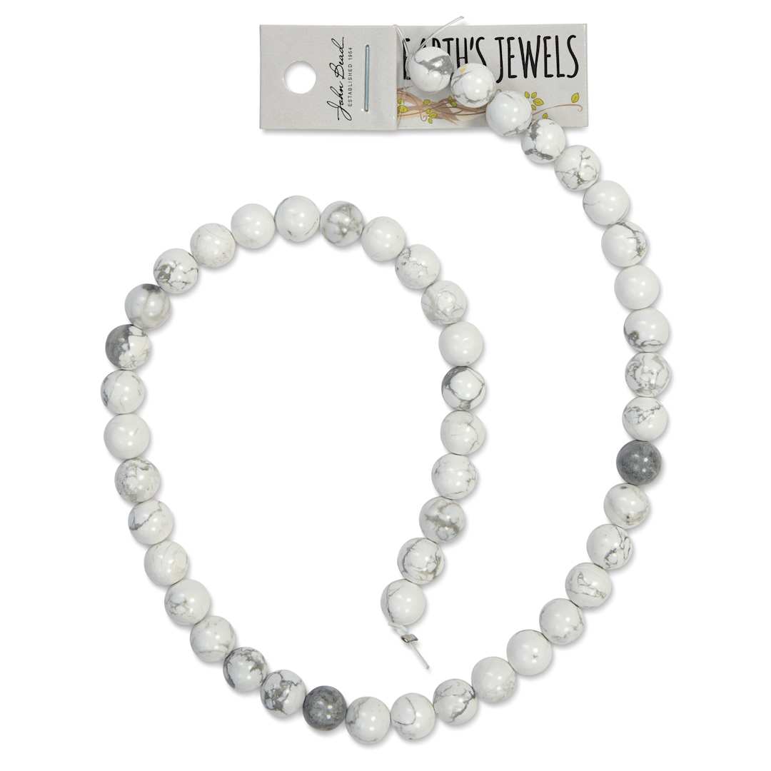 Open in modal - John Bead Earth's Jewels Howlite Beads - Round, 8 mm, 16" Strand - close-up