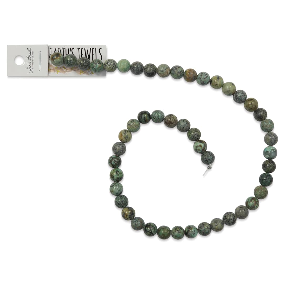 Open in modal - John Bead Earth's Jewels African Turquoise Beads - 8 mm, 16" Strand - close-up