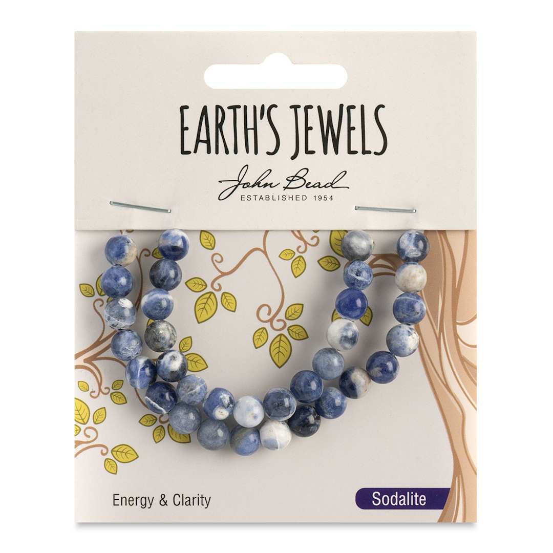 Open in modal - John Bead Earth's Jewels Sodalite Beads - Round, 6 mm, 33 beads - front of packaging