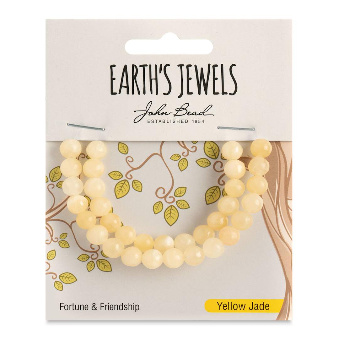 Open in modal - John Bead Earth’s Jewels Jade Beads - Yellow Jade, Round, 6 mm, 33 beads