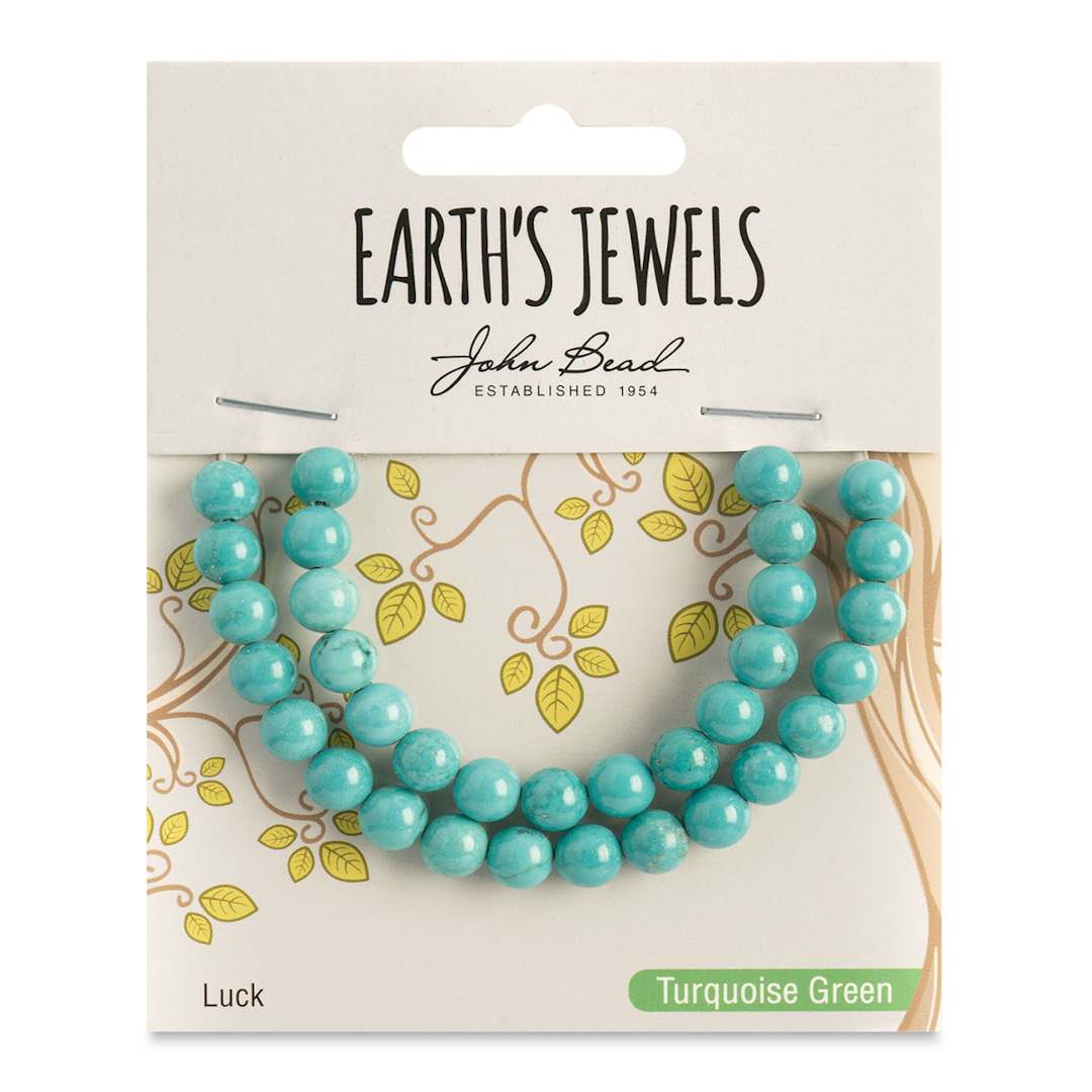 Open in modal - John Bead Earth’s Jewels Green Stabilized Turquoise Beads - Round, Pkg of 33, 6 mm Dia.