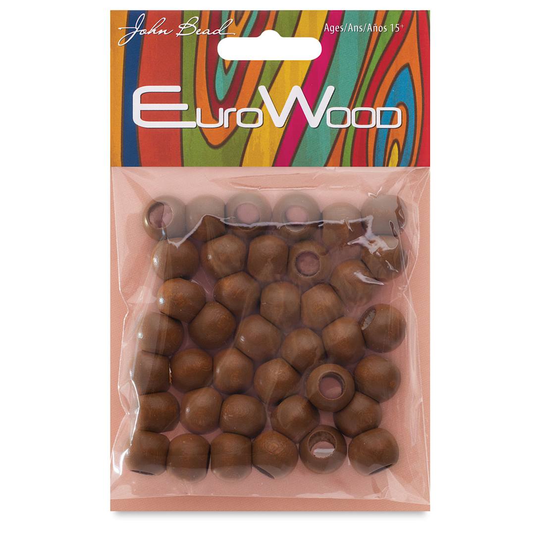 Open in modal - John Bead Euro Wood Beads - Coffee, Round, Large Hole, 12 mm x 9.8 mm, Pkg of 40
