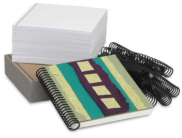 Open in modal - Richeson Bookmaking Class Packs - Components of Class packs shown with one finished book