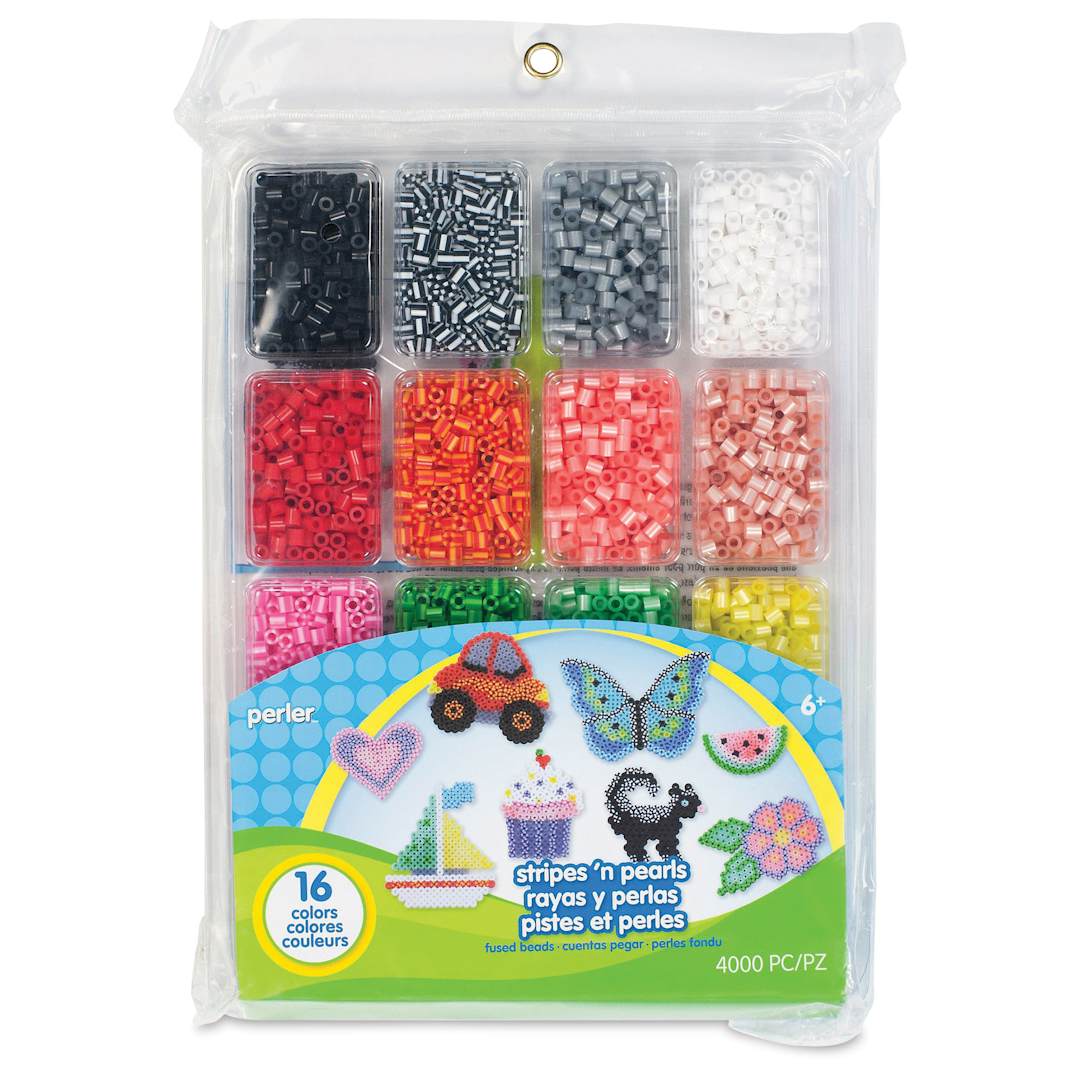 Open in modal - Perler Bead Tray - Stripes and Pearls, Pkg of 4000, front of the packaging 
