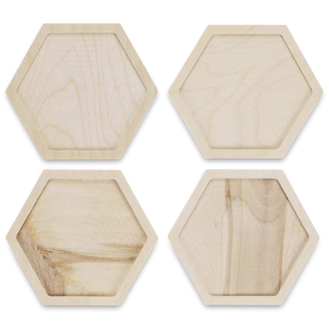 Open in modal - Leisure Arts Welled Wood Surface Coasters - Pkg of 4, Hexagon, 4" x 4-1/2"