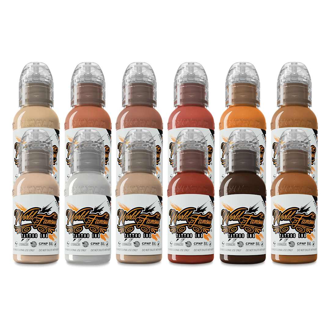 Open in modal - World Famous Tattoo Inks and Sets - Set of 12, Skintone, 1 oz bottles