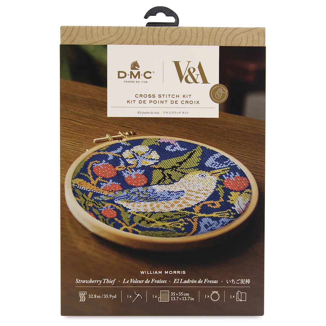 Open in modal - DMC The Masters Collection Cross Stitch Kit - “Strawberry Thief” by William Morris, front of packaging