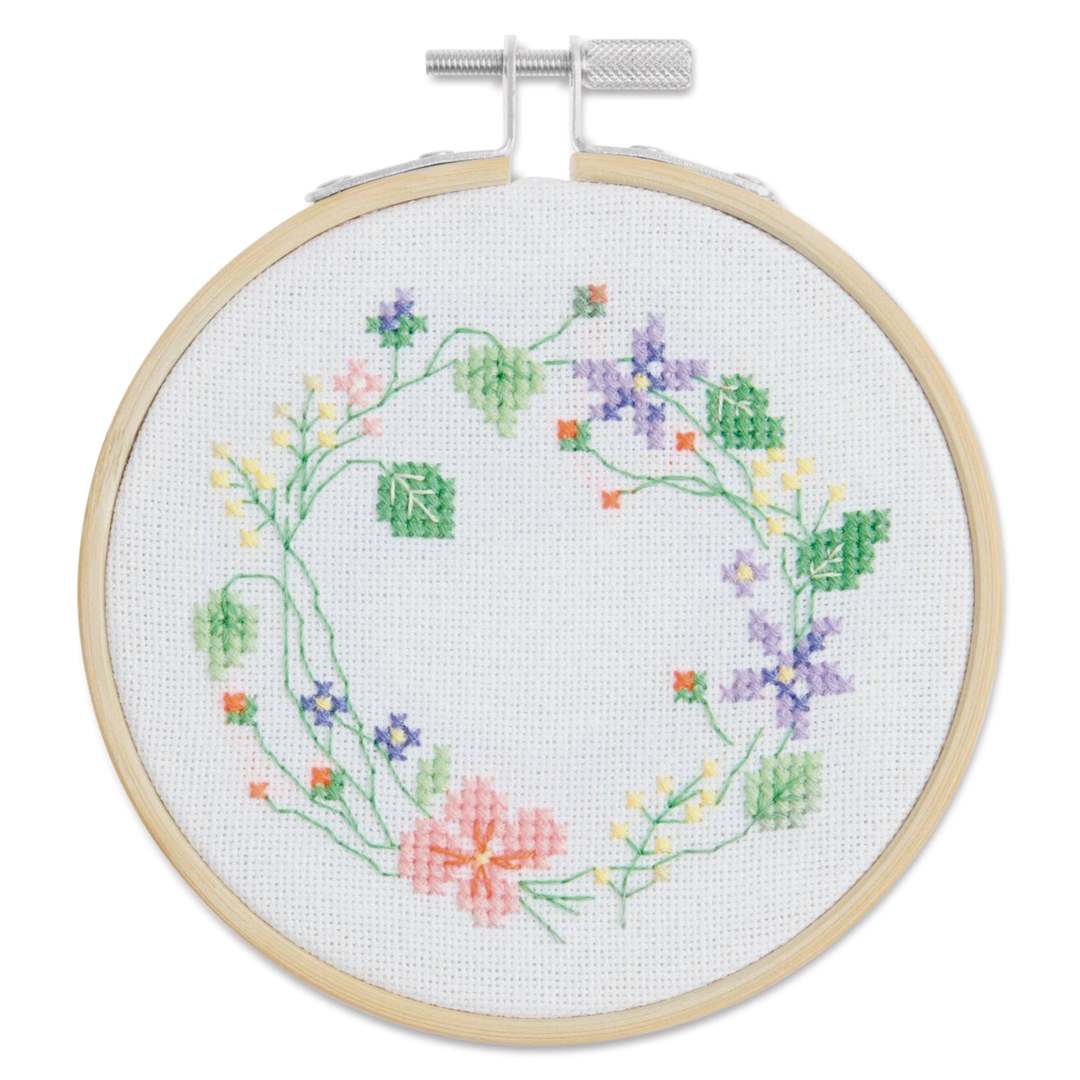 Open in modal - Rico Design Counted Cross Stitch Kit - Flower Wreath, 10 cm