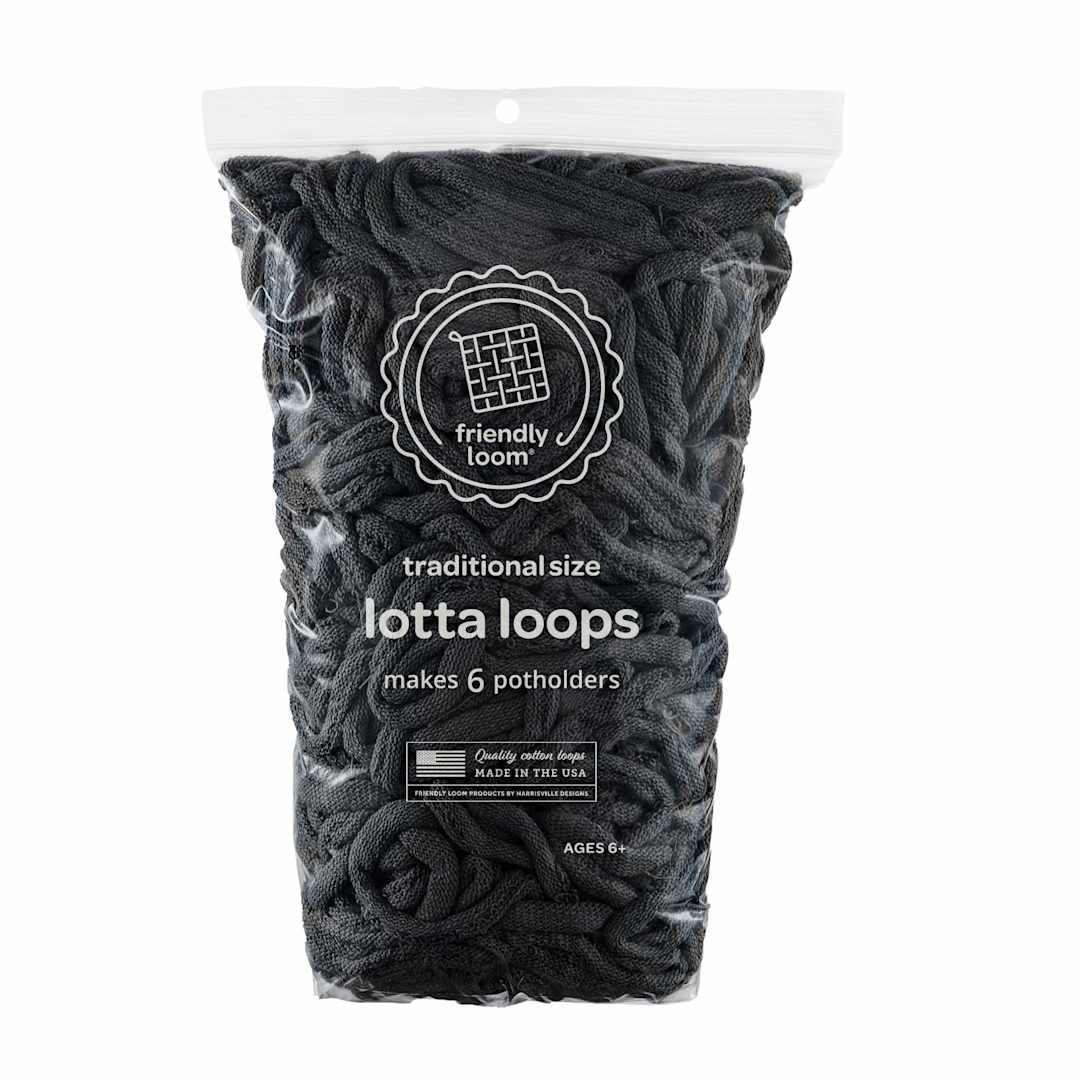 Open in modal - Friendly Loom Traditional Size Cotton Loops - Black, Lotta Loops