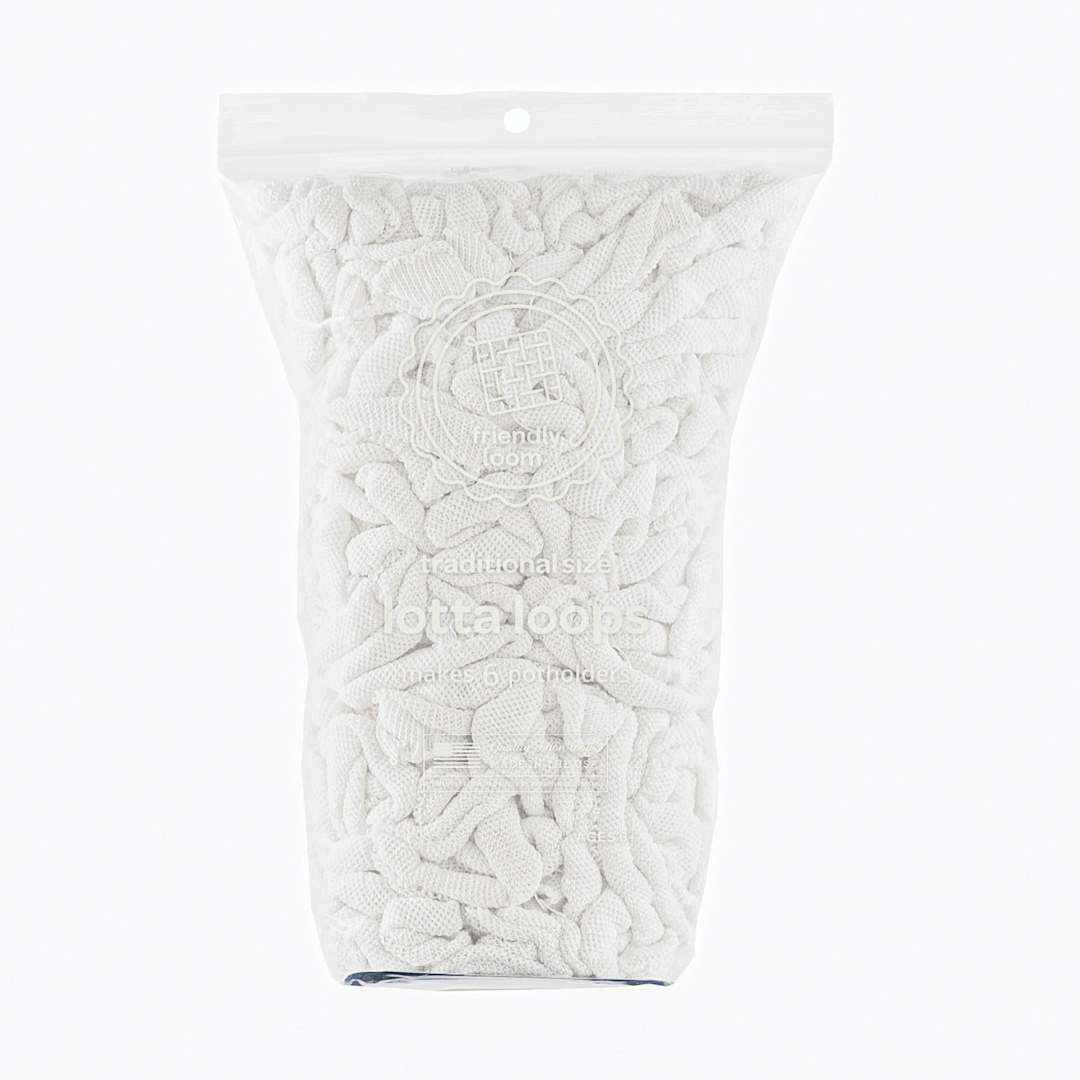 Open in modal - Friendly Loom Traditional Size Cotton Loops - White, Lotta Loops