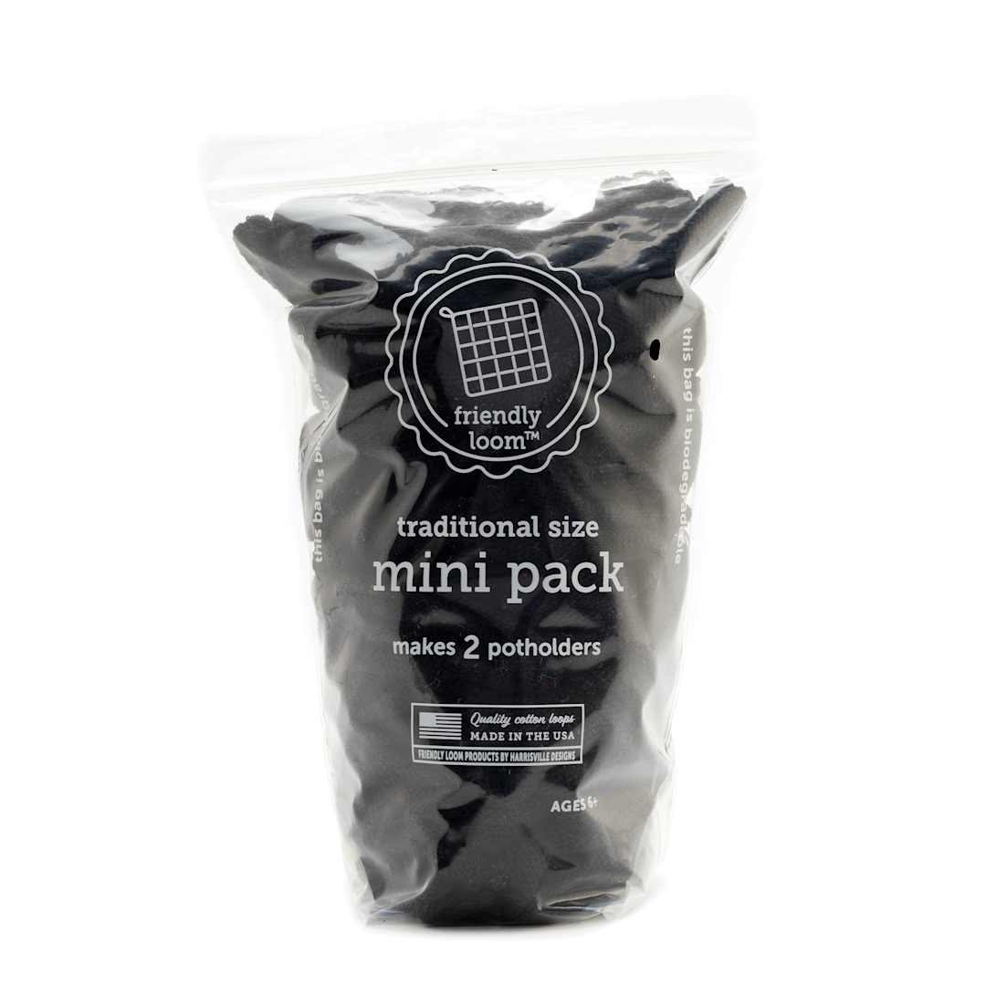 Open in modal - Friendly Loom Traditional Size Cotton Loop Mini Pack - Black in packaging