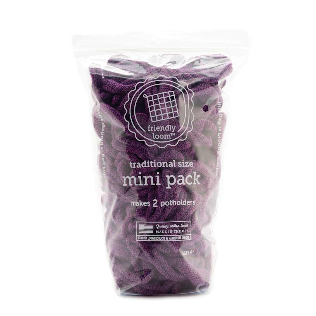 Open in modal - Friendly Loom Traditional Size Cotton Loop Mini Pack - Plum in packaging