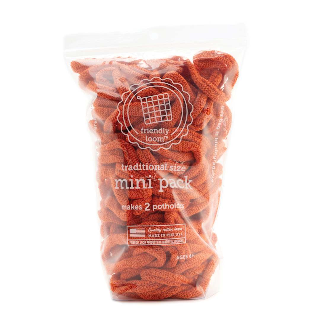 Open in modal - Friendly Loom Traditional Size Cotton Loop Mini Pack - Orange in packaging