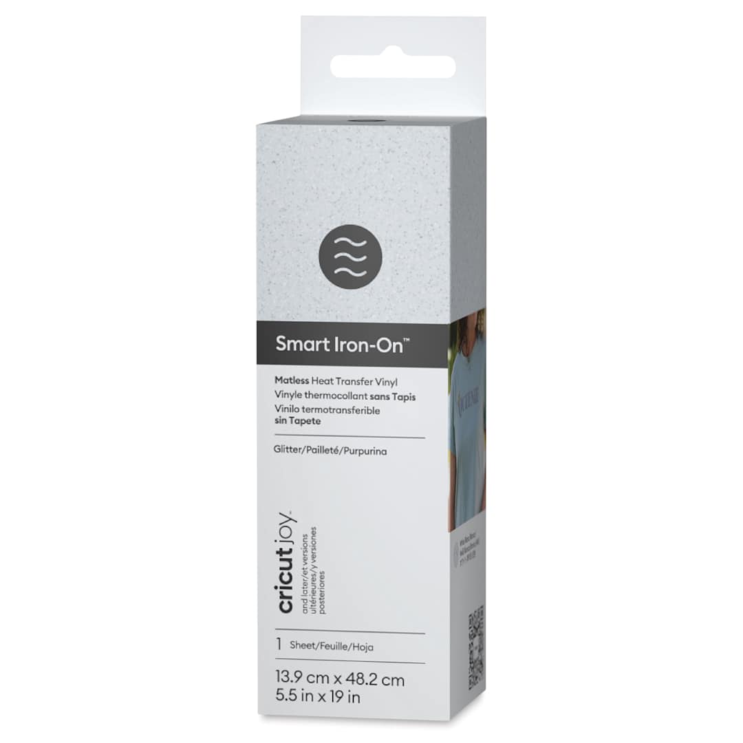 Open in modal - Cricut Joy Smart Iron-On - Glitter White, 5-1/2" x 19", Roll front of packaging