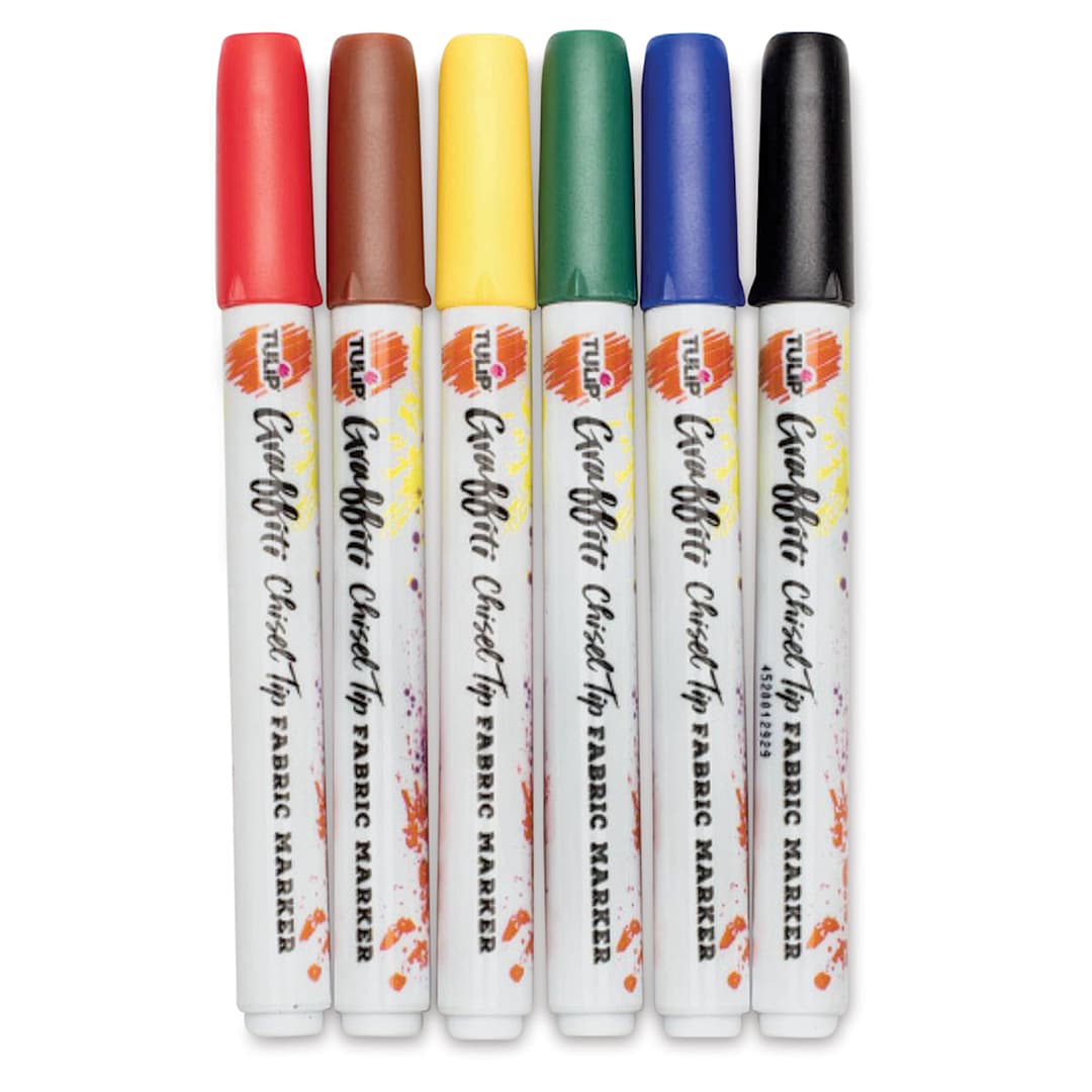 Open in modal - Tulip Graffiti Chisel Tip Fabric Markers - Rainbow, Set of 6 (Out of packaging)