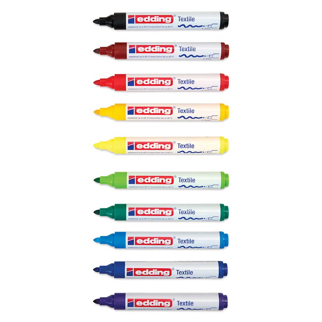 Open in modal - Edding 4500 Textile Markers - Basic, Set of 10, laid out with caps off