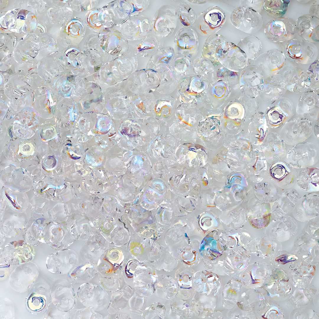 Open in modal - John Bead Czech Glass SuperDuo Two-Hole Beads - Crystal, Aurora Borealis, 22 g vial