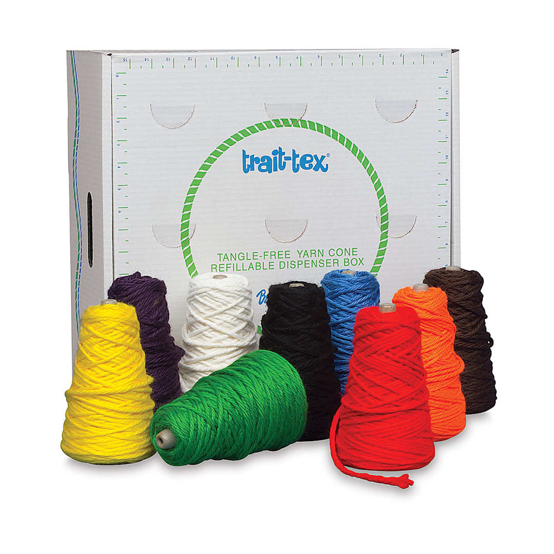 Open in modal - Trait-Tex Jumbo Roving Yarn - 9 Spools of Bright colors shown in front of package
