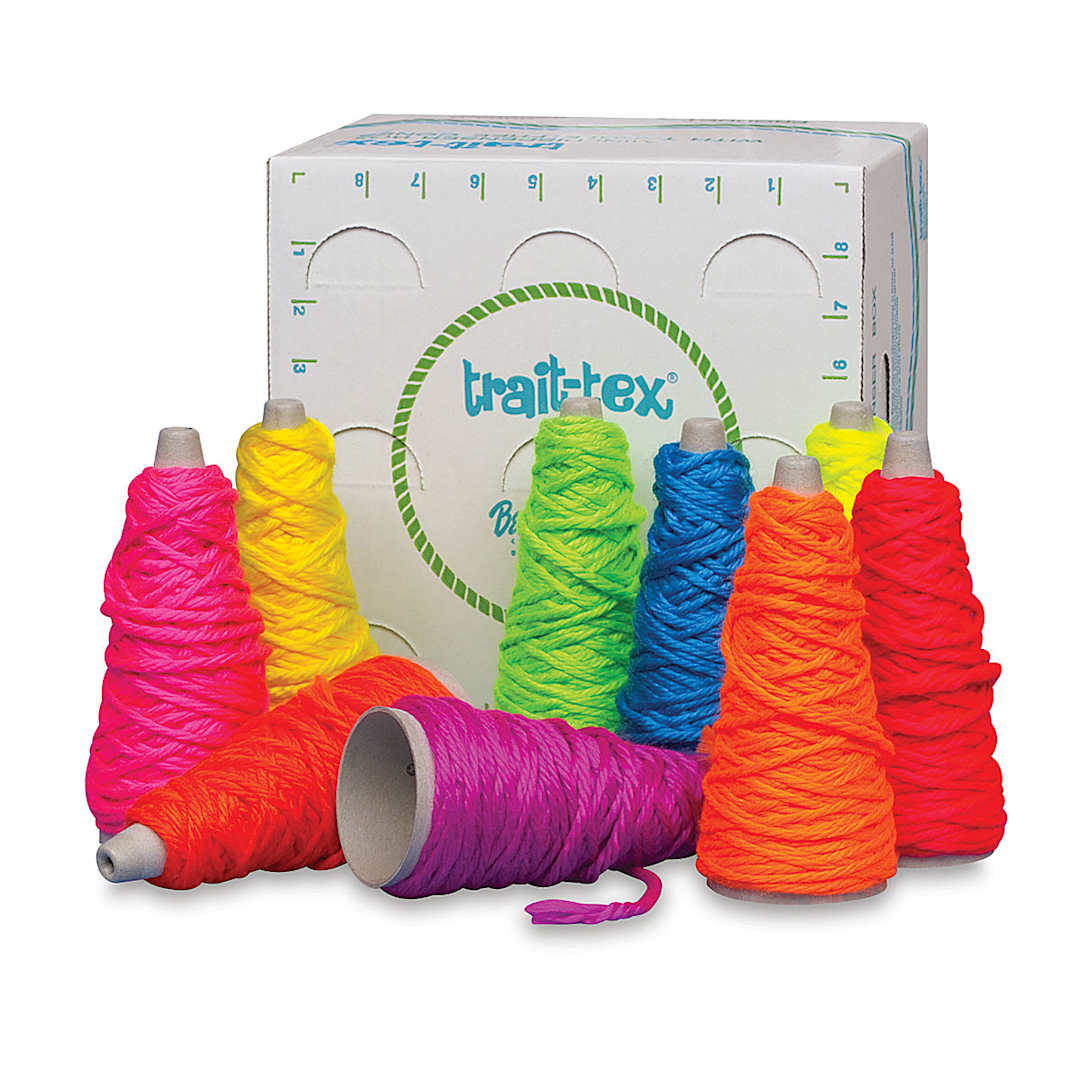 Open in modal - Trait-Tex Jumbo Roving - spools in 8 Neon Colors shown with package
