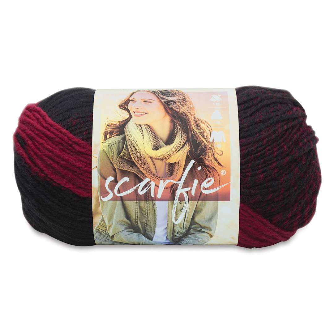 Open in modal - Lion Brand Scarfie Yarn - Black/Cranberry, 312 yds