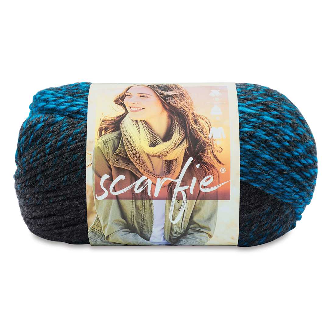 Open in modal - Lion Brand Scarfie Yarn - Charcoal/Aqua, 312 yds
