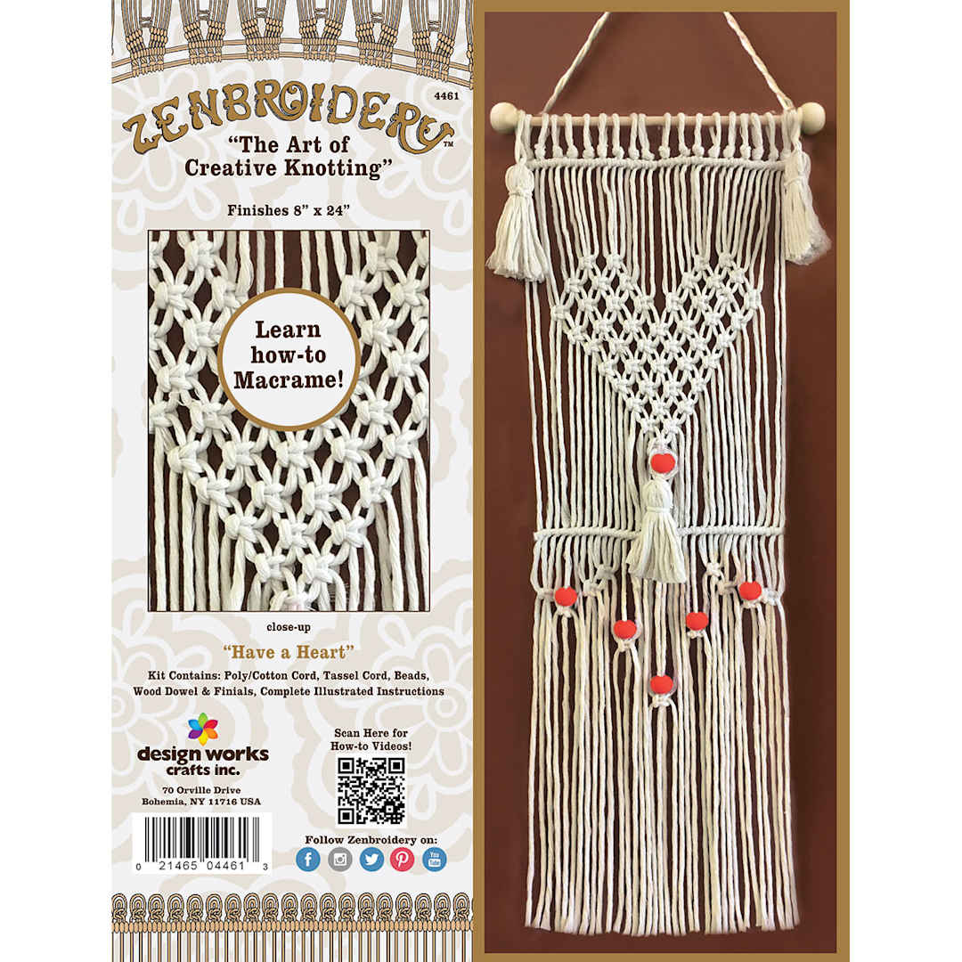 Open in modal - Design Works Zenbroidery Macramé Kits - Front of Have a Heart Kit package
