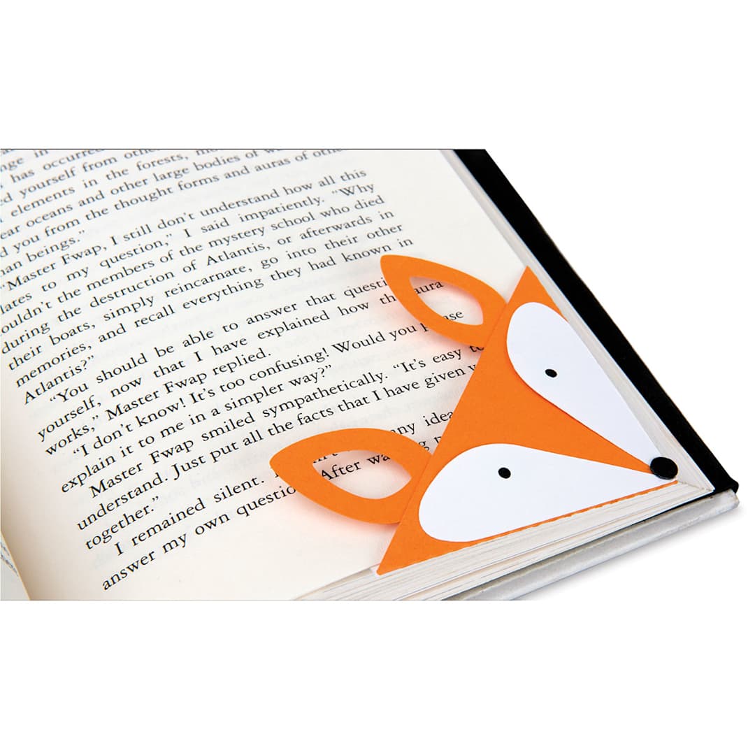 Open in modal - Sizzix Bigz Bookmark Dies - Finished Fox Bookmark on open book
