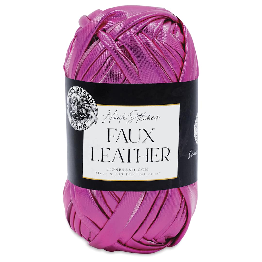 Open in modal - Lion Brand Yarn Haute Stitches Faux Leather Yarn - Hot Pink, 39 yds
